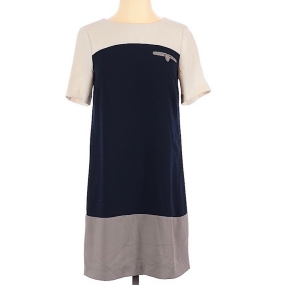 Kachel Anthropologie 0 cream/grey/Navy horizontal color block A line shirt dress